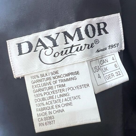 Vtge Daymor Womens 100% silk Black Elegant V neck Ruffle Layered Dress Sz 4 Maxi - Picture 10 of 11